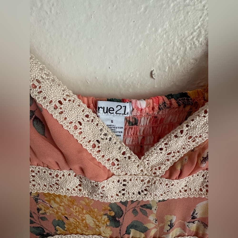 Rue21 Sundress Coral Asymmetrical Cute Floral Fun Small - Picture 3 of 8